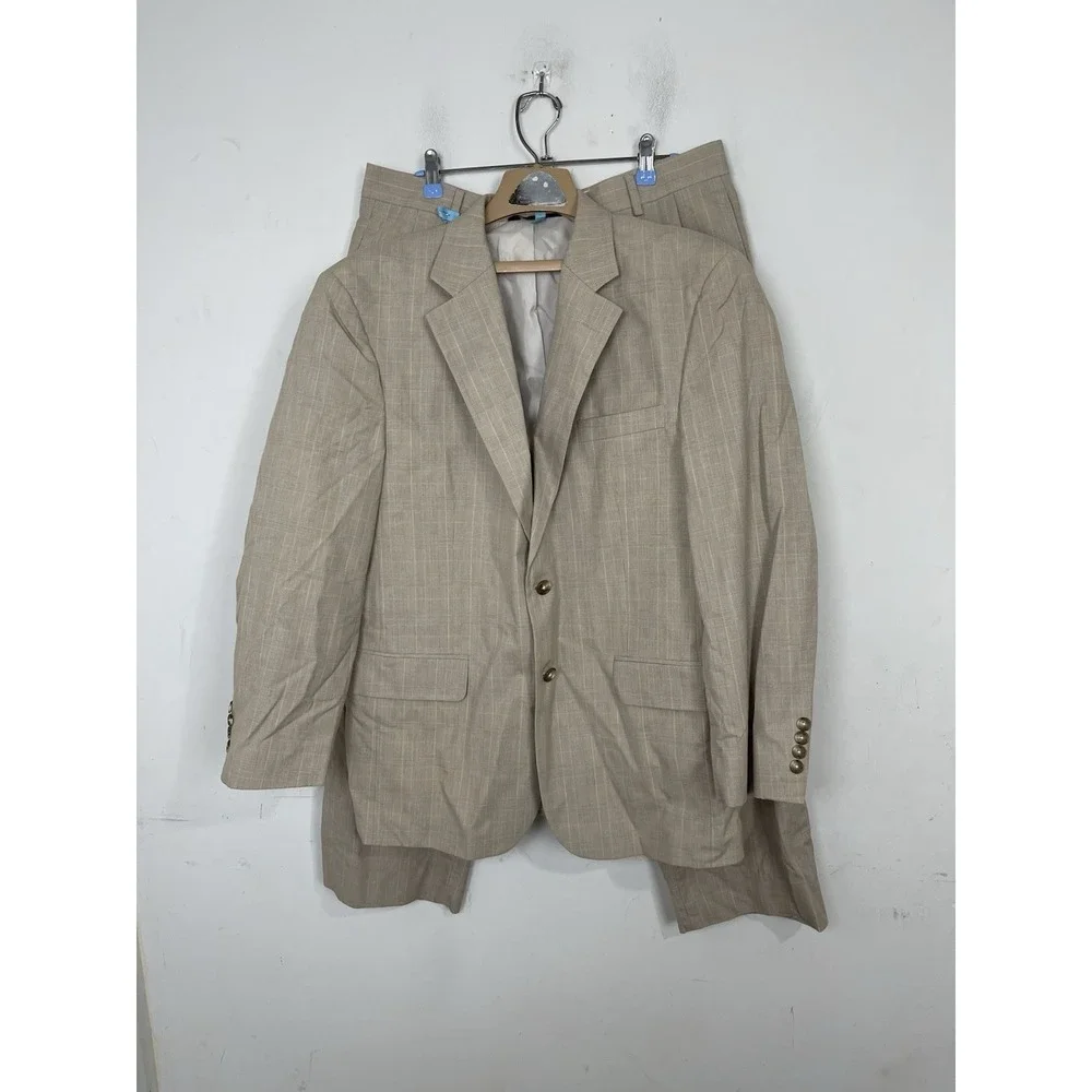 Jos A Bank Men Suit 42 Beige Plaid‎ Wedding Wool Blend Blazer 2 pc Pants 34x28
